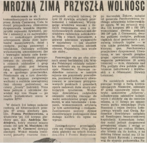 Leszka Suwik, 14 lutego 1945 Piła była wolna! Mroźną zimą przyszła wolność, Piła mówi, 14.02.1985, s. 1
