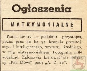 Ogłoszenie zamieszczone w gazecie Piła Mówi z 1947 roku